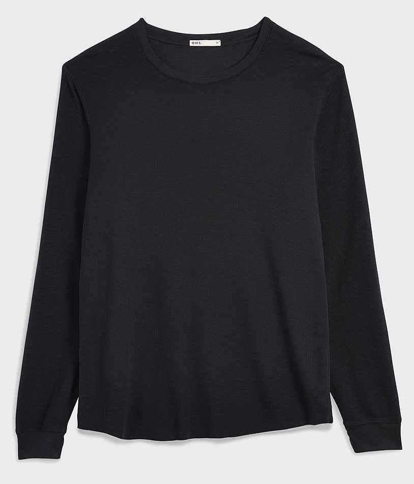 Waffle Long Sleeve Village Crew - Black