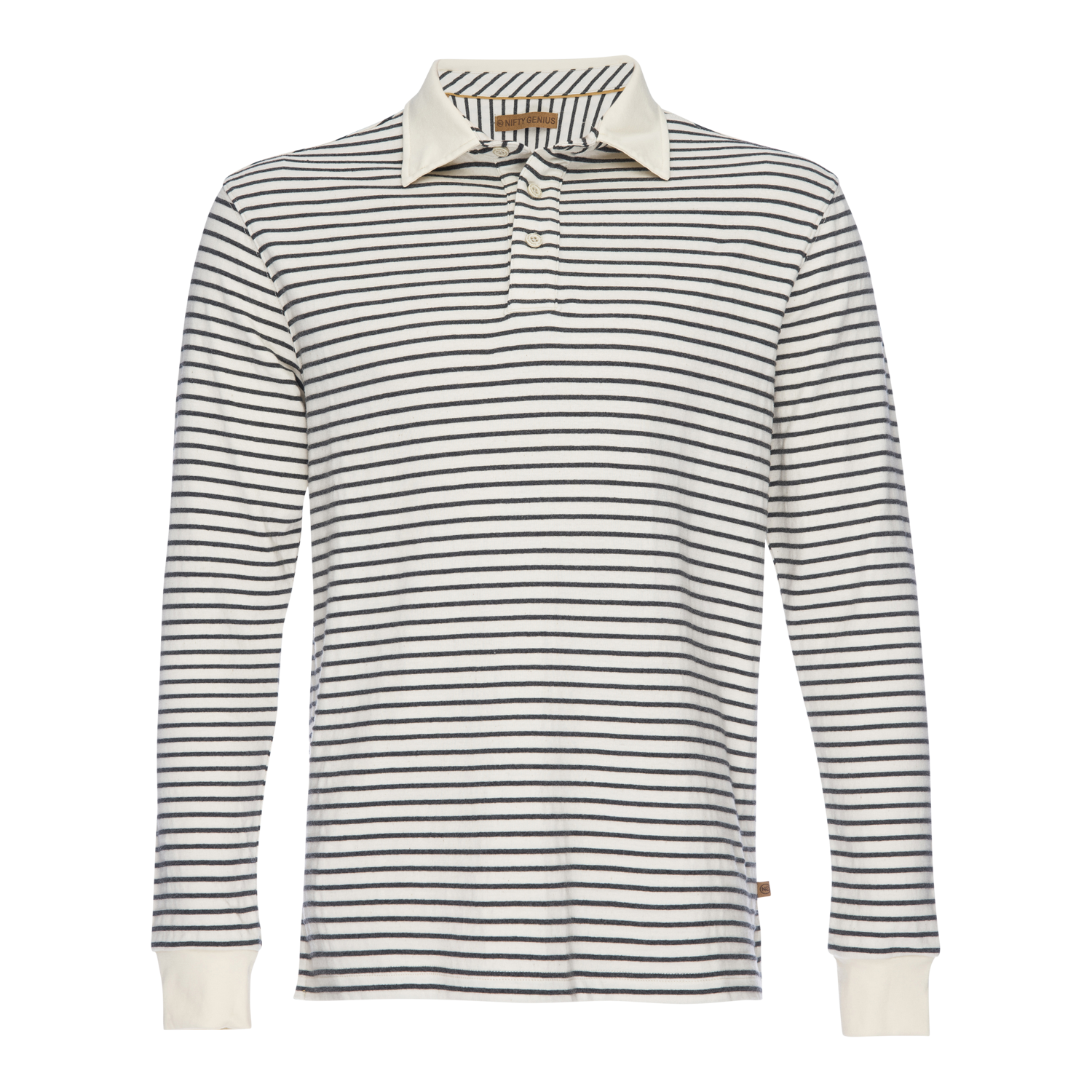 Nicholas Dobby Stripe Long Sleeve Polo - Gray/Cream