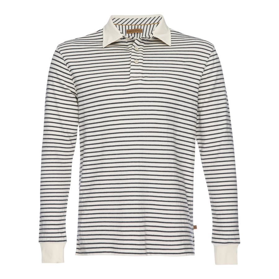 Nicholas Dobby Stripe Long Sleeve Polo - Gray/Cream