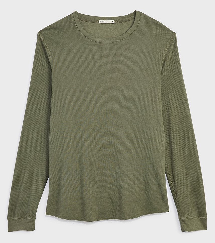 Waffle Long Sleeve Village Crew - Olive