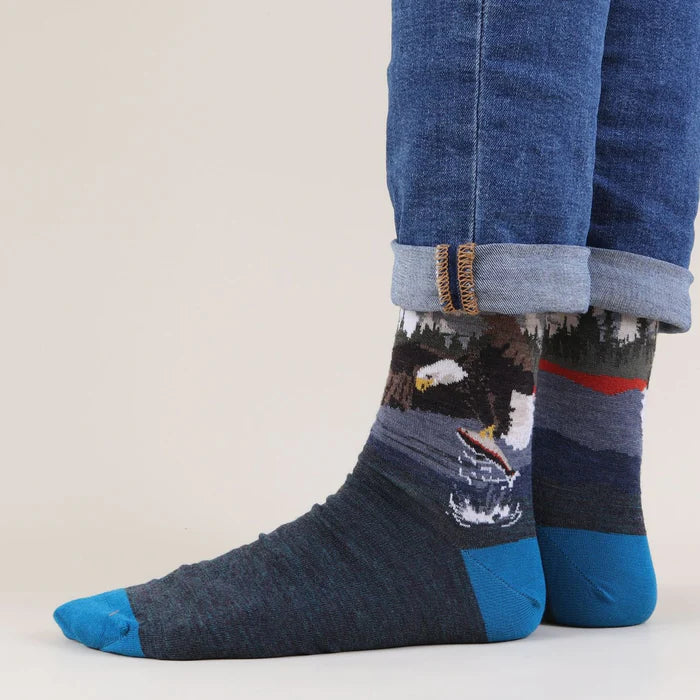 Bird of Prey Merino Wool Sock - Navy & Peacock