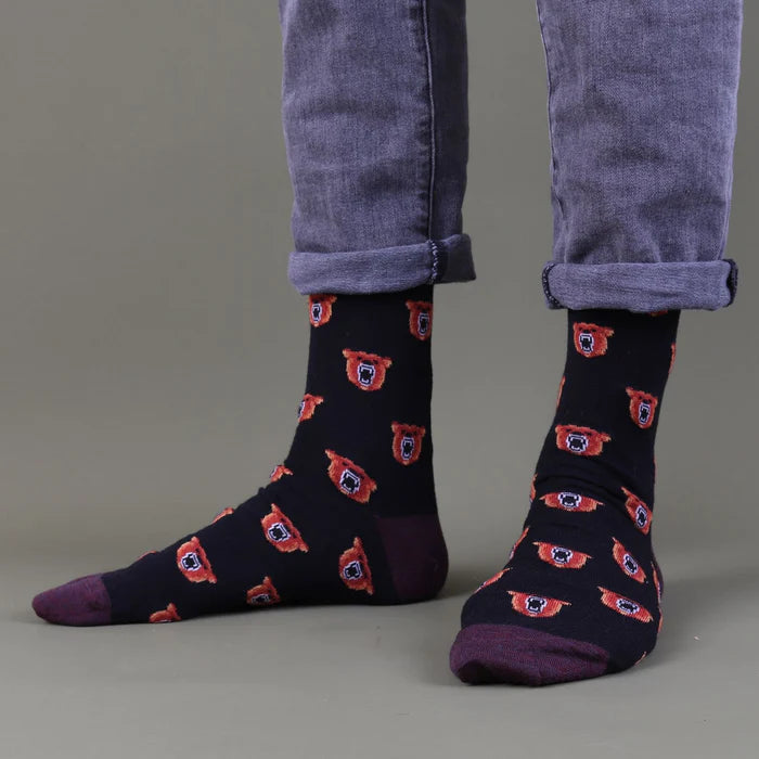 Bears Merino Wool Socks - Navy & Orange