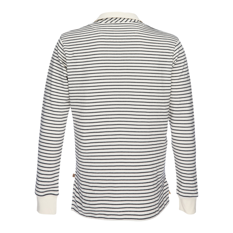 Nicholas Dobby Stripe Long Sleeve Polo - Gray/Cream