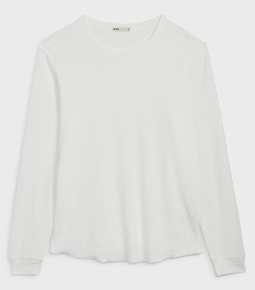 Waffle Long Sleeve Village Crew - White
