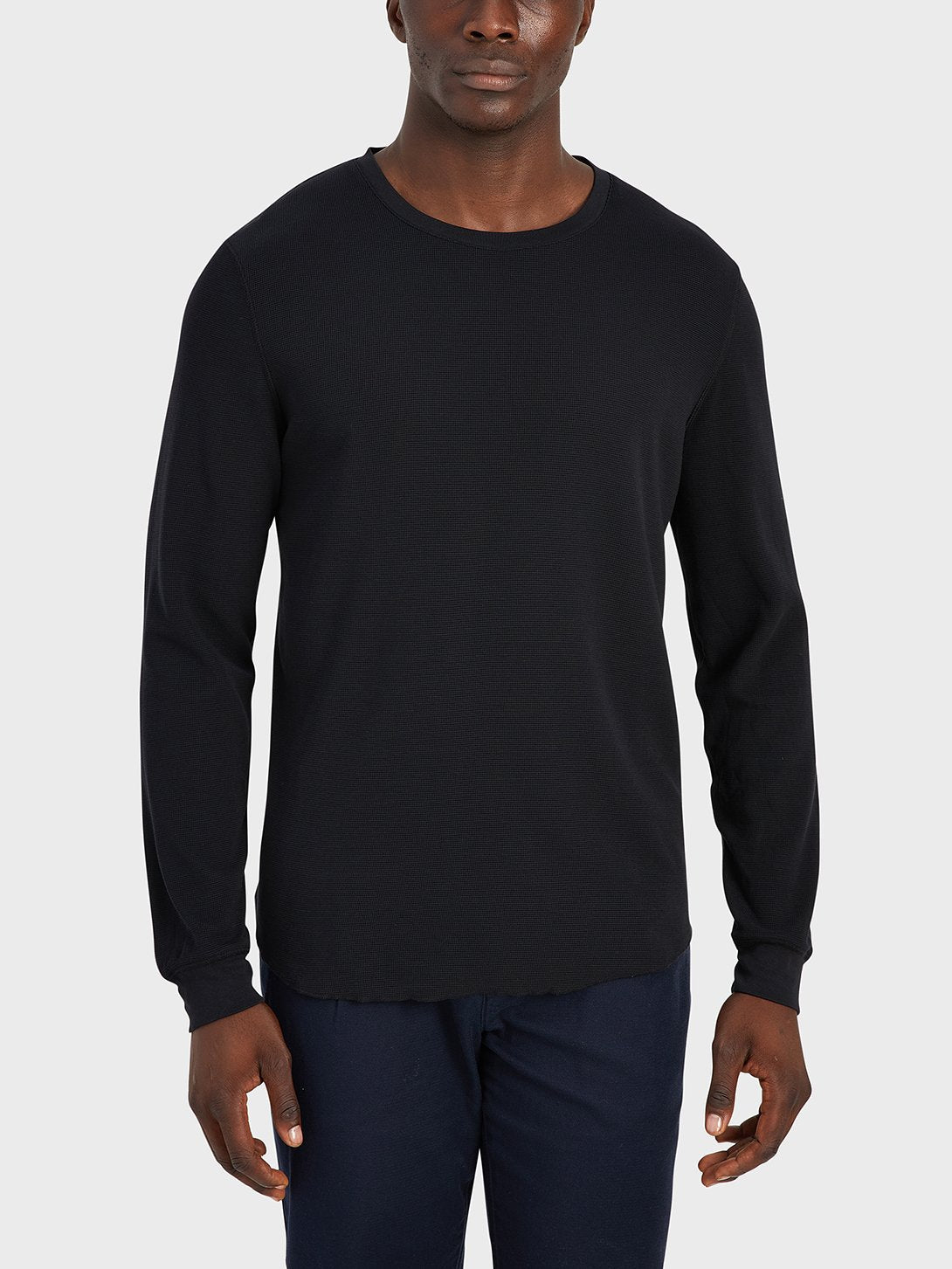 Waffle Long Sleeve Village Crew - Black