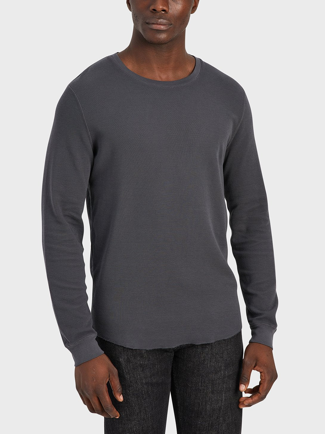 Waffle Long Sleeve Village Crew - Charcoal