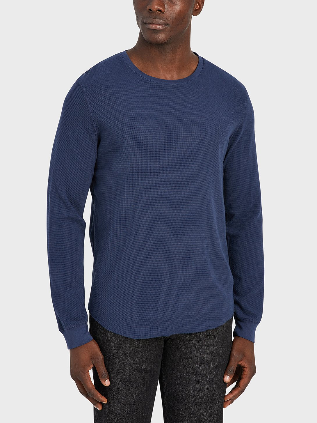 Waffle Long Sleeve Village Crew - Navy
