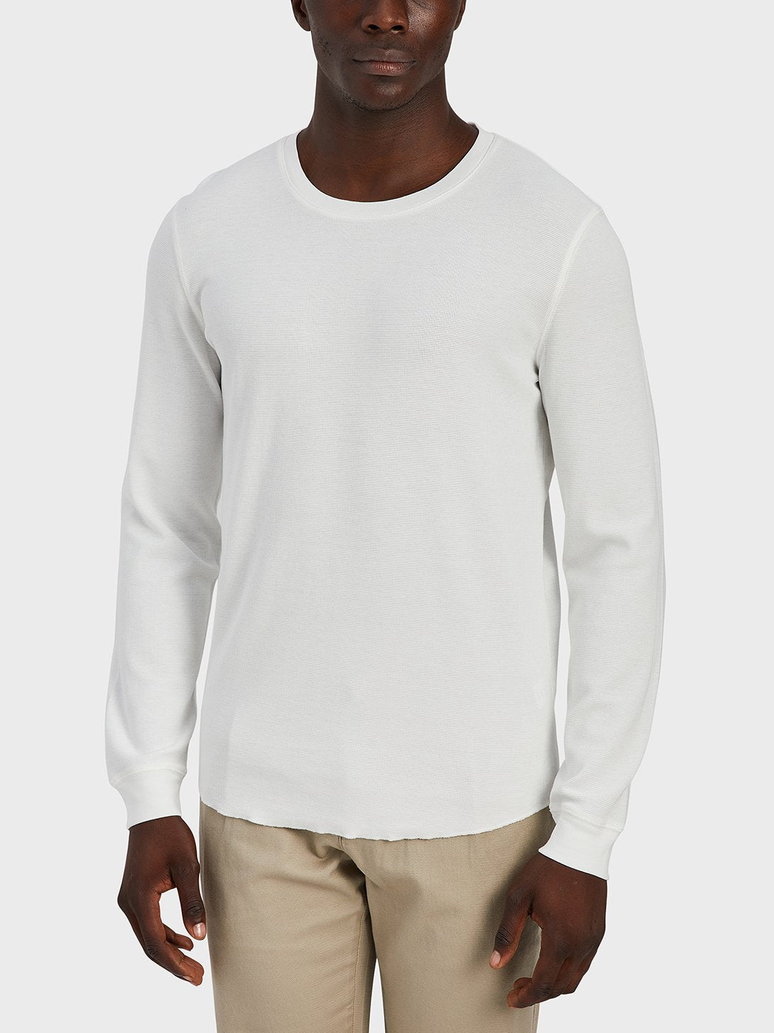 Waffle Long Sleeve Village Crew - White
