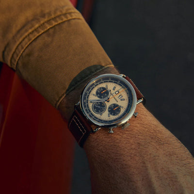 Avigator Chronograph - SS_Off White Dial_Brown Leather