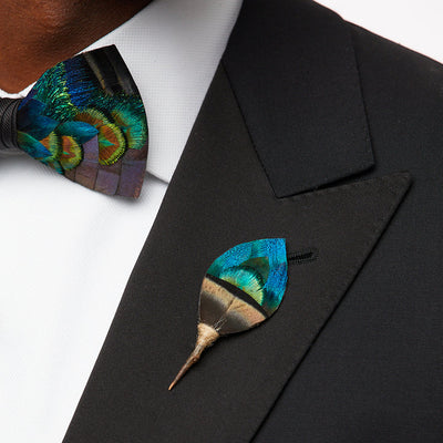 Norse King Lapel Pin - Peacock & Turkey Feathers