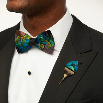 Norse King Lapel Pin - Peacock & Turkey Feathers