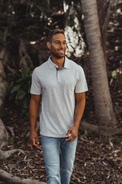 Vintage Slub Pocket Polo - Grey Stripe