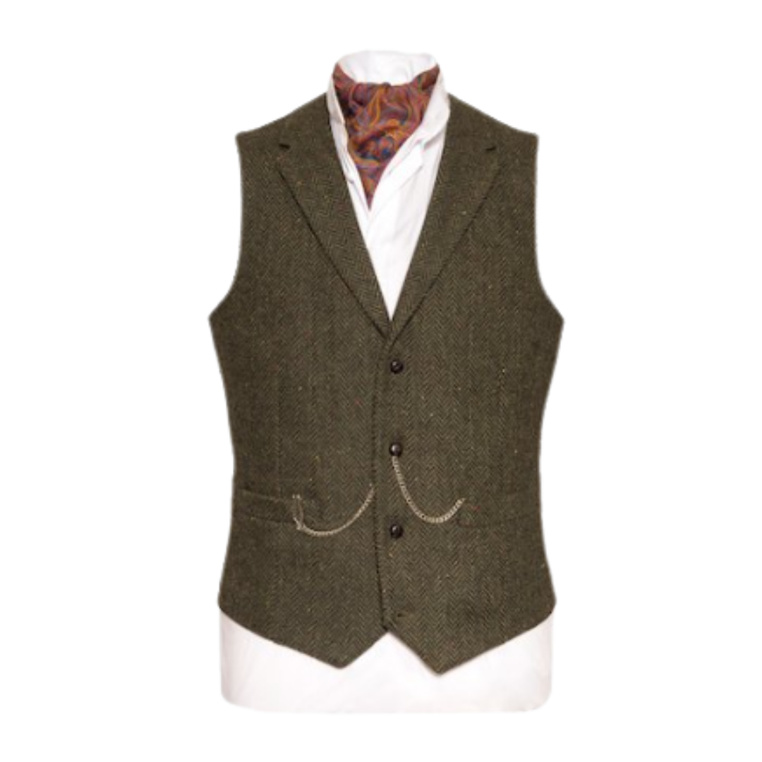 Pearse Irish Tweed Waistcoat - Green Herringbone