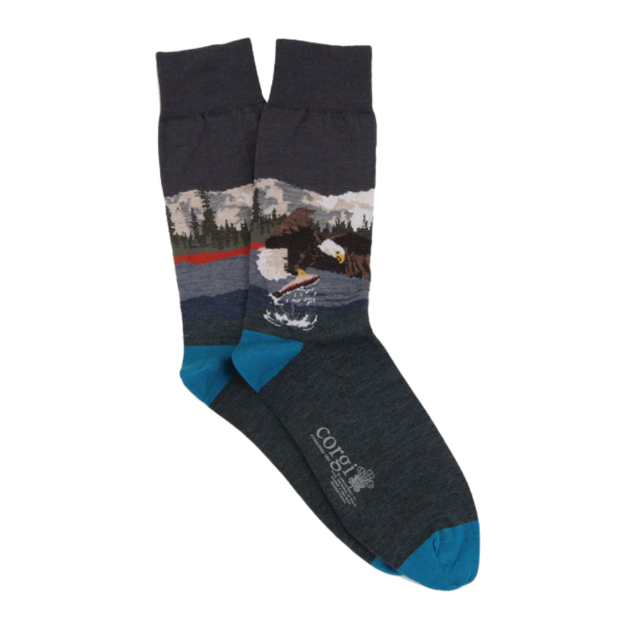 Bird of Prey Merino Wool Sock - Navy & Peacock