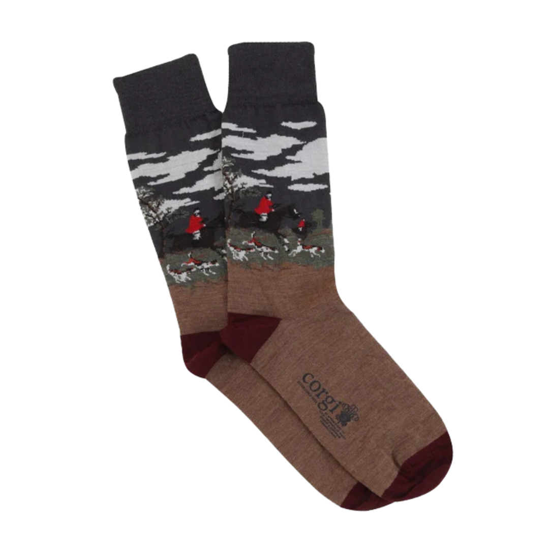 Country Horse Merino Wool Sock - Navy & Camello