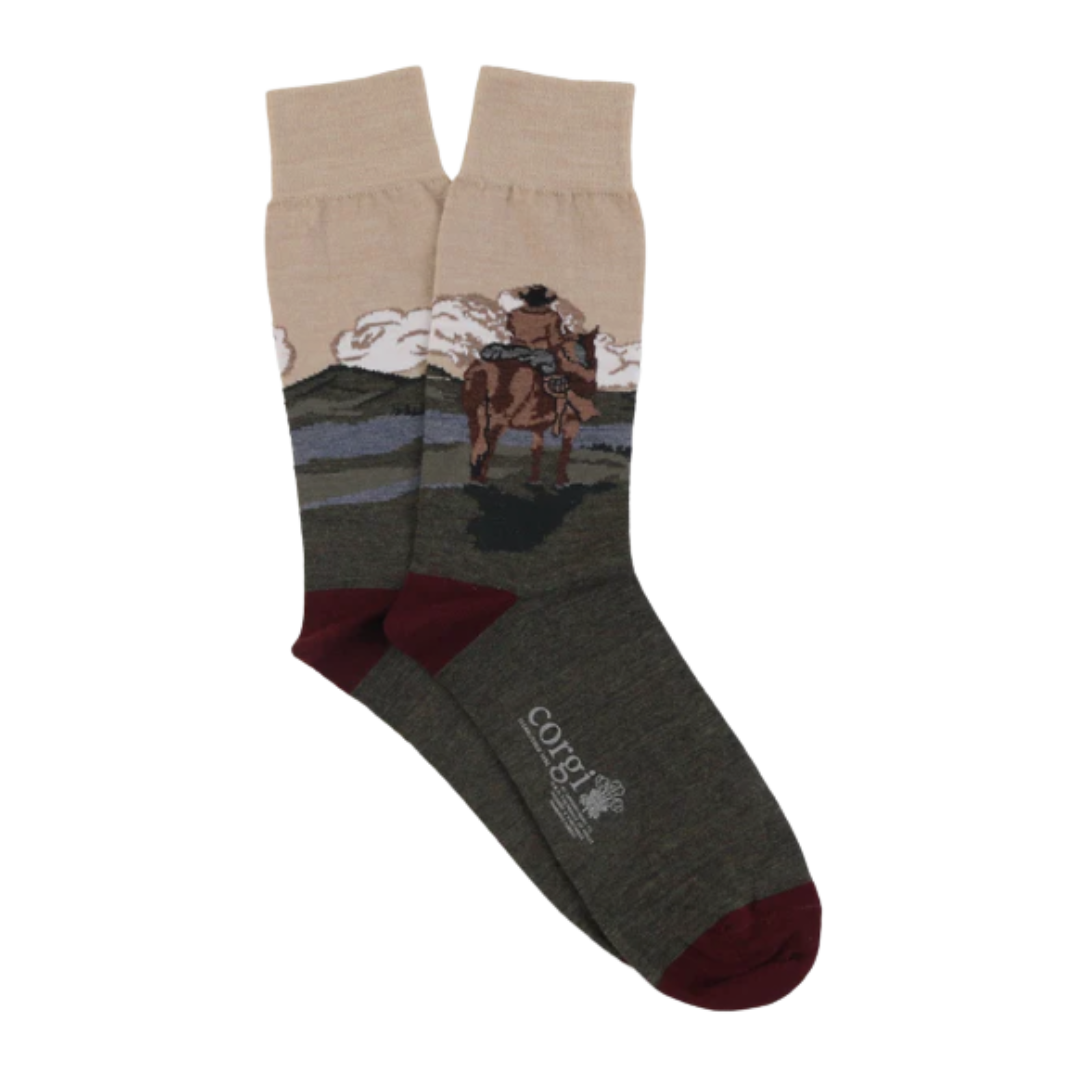 Park Ranger Scene Merino Wool Sock - Loden