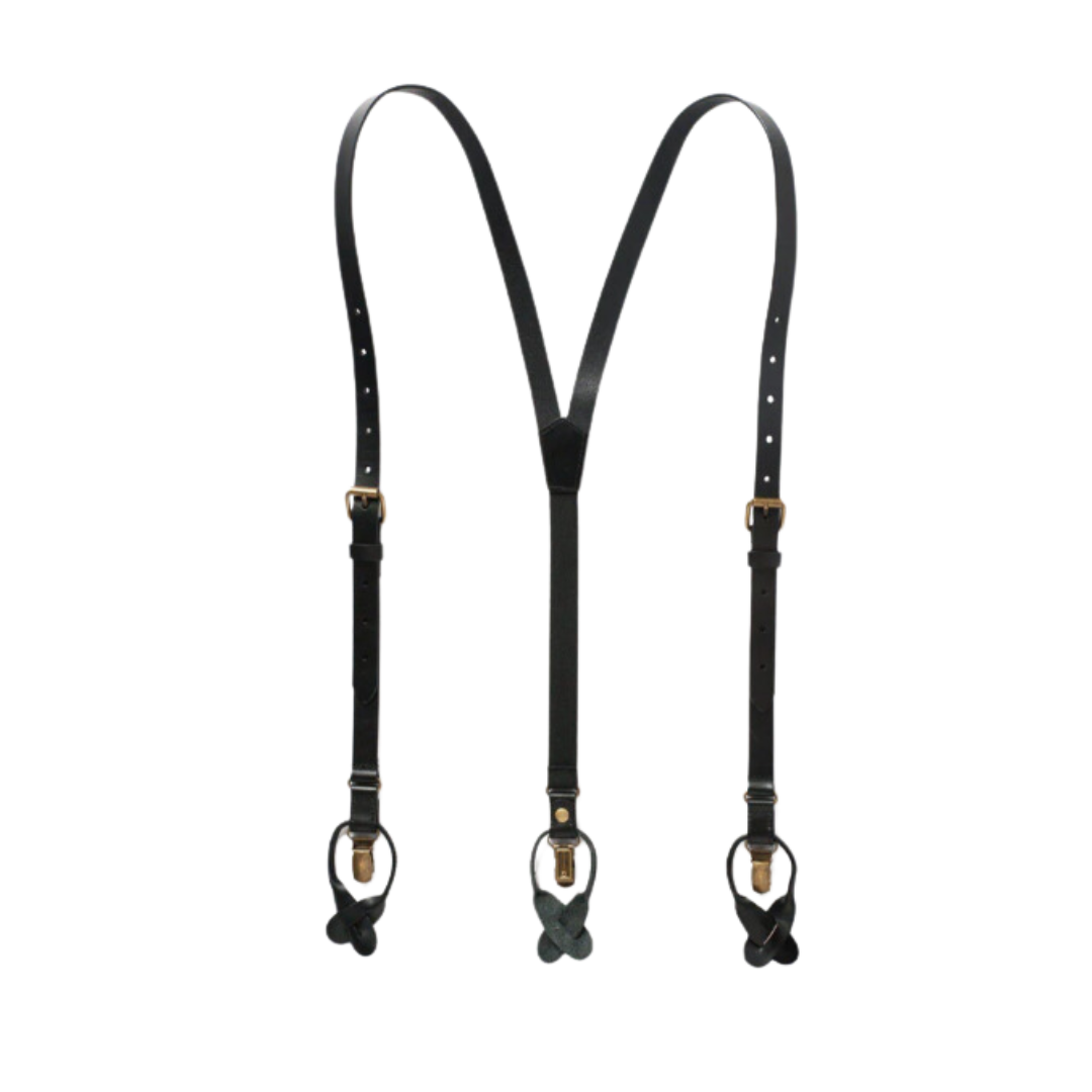 Leather Suspenders - Smoke Black