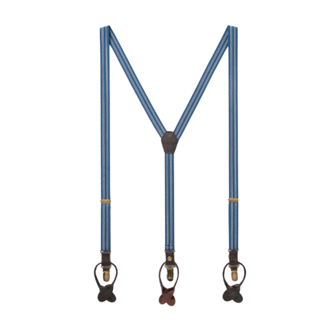 Skinny Suspenders - Scholar Navy Blue Pin Striped
