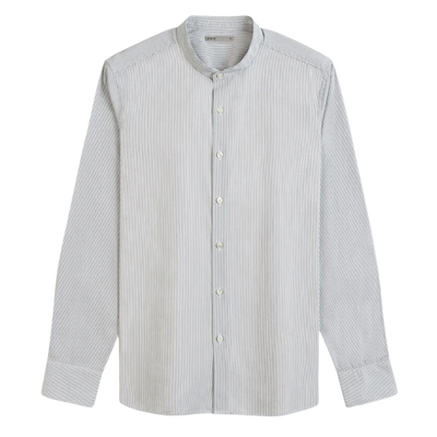 Aleks Stripe  Poplin Shirt - Light Grey & White Stripe