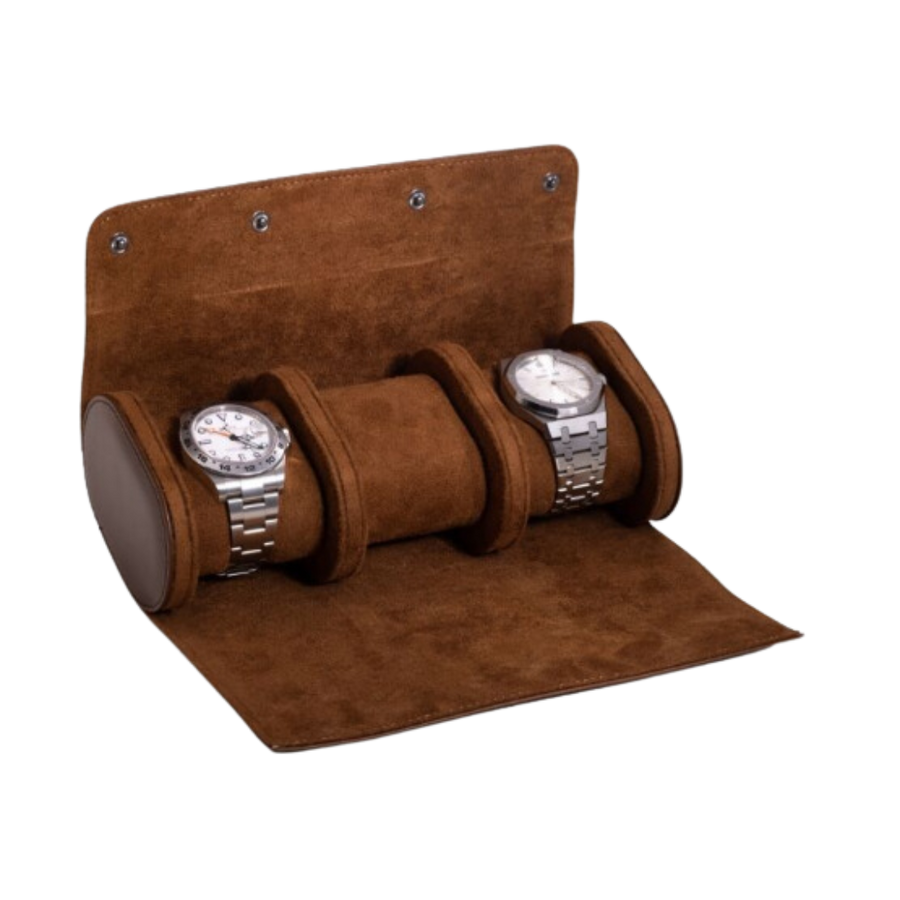 Leather Watch Roll - Brown