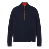 Cable Knit Zip Sweater - Navy