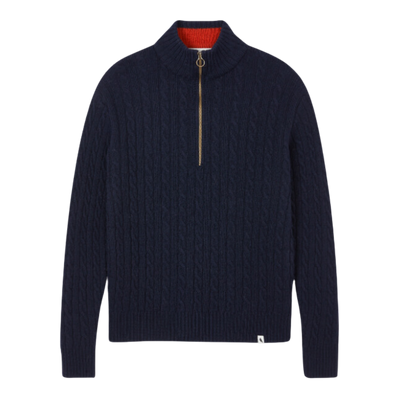 Cable Knit Zip Sweater - Navy