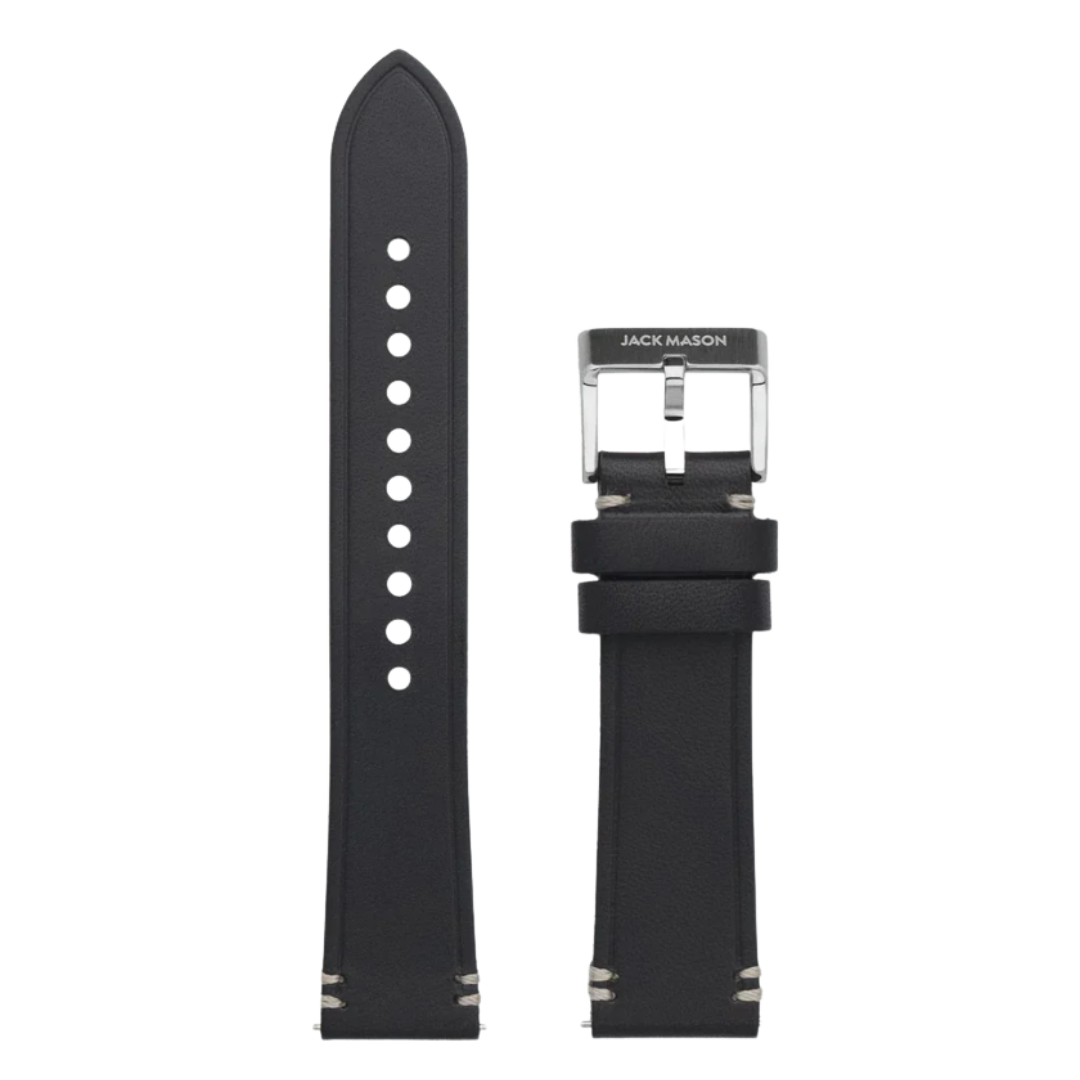 22mm Leather Watch Strap - Black