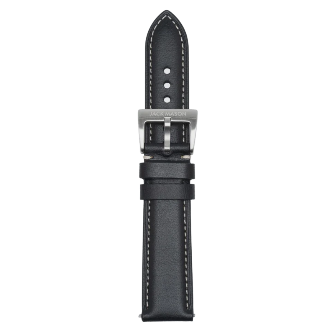 22mm Leather Watch Strap - Stiched Black