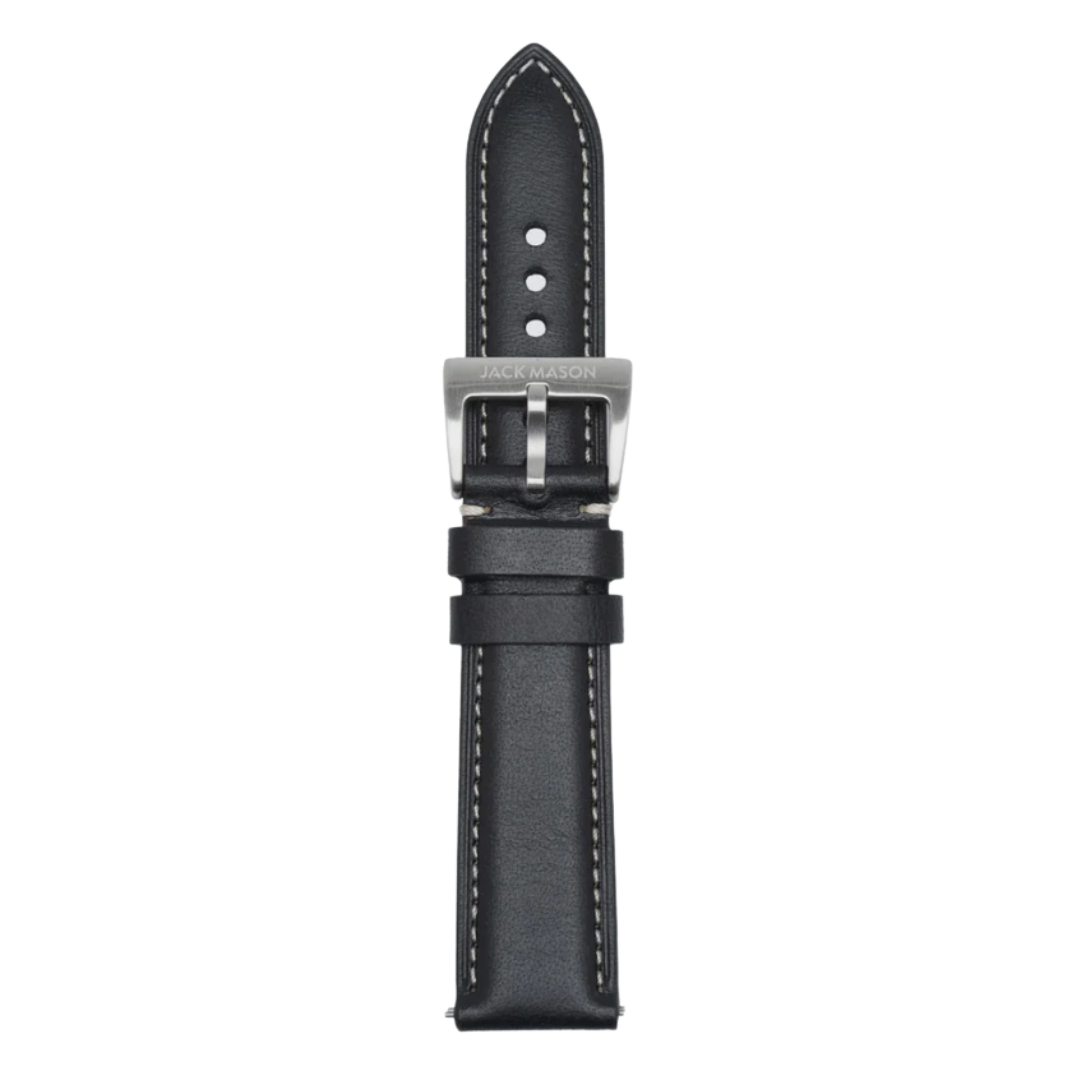 20mm Leather Watch Strap - Stitched Black