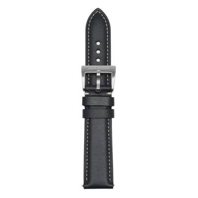 20mm Leather Watch Strap - Stitched Black