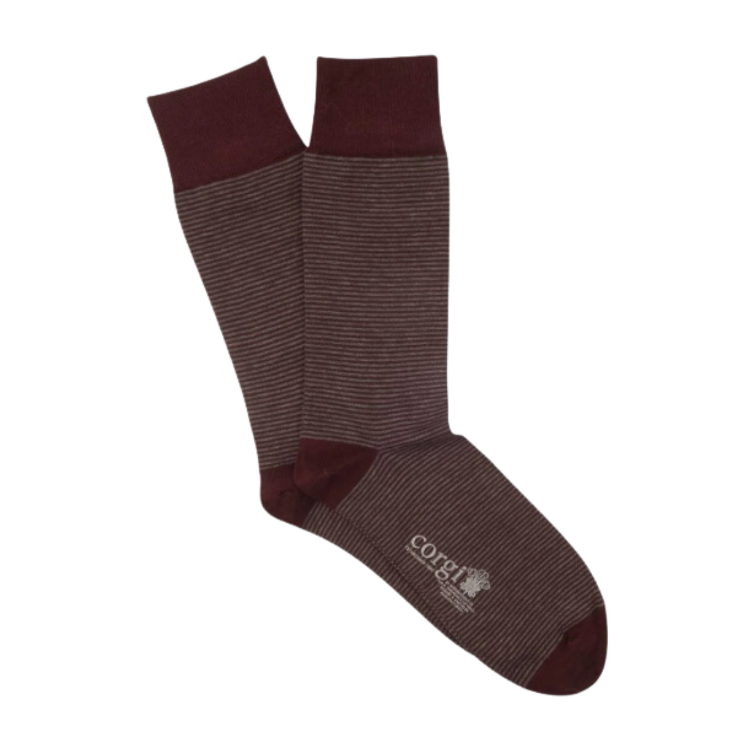 Micro Stripe Mercerised Cotton Socks - Slate & Port