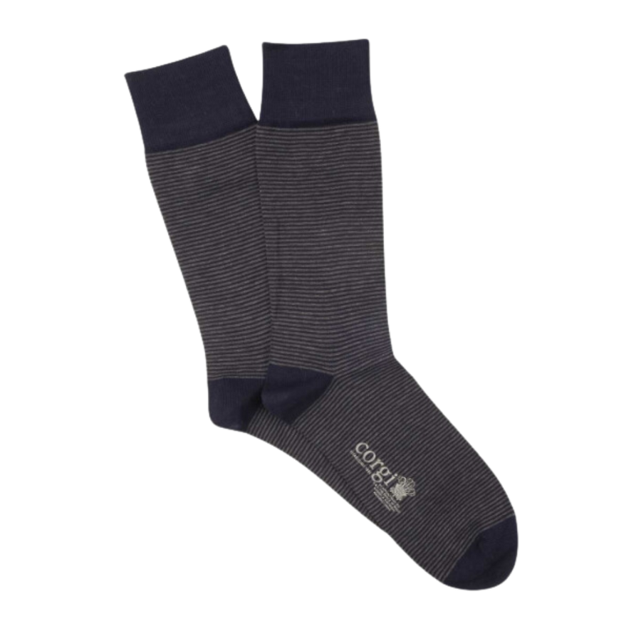 Micro Stripe Mercerised Cotton Socks - Navy & Slate