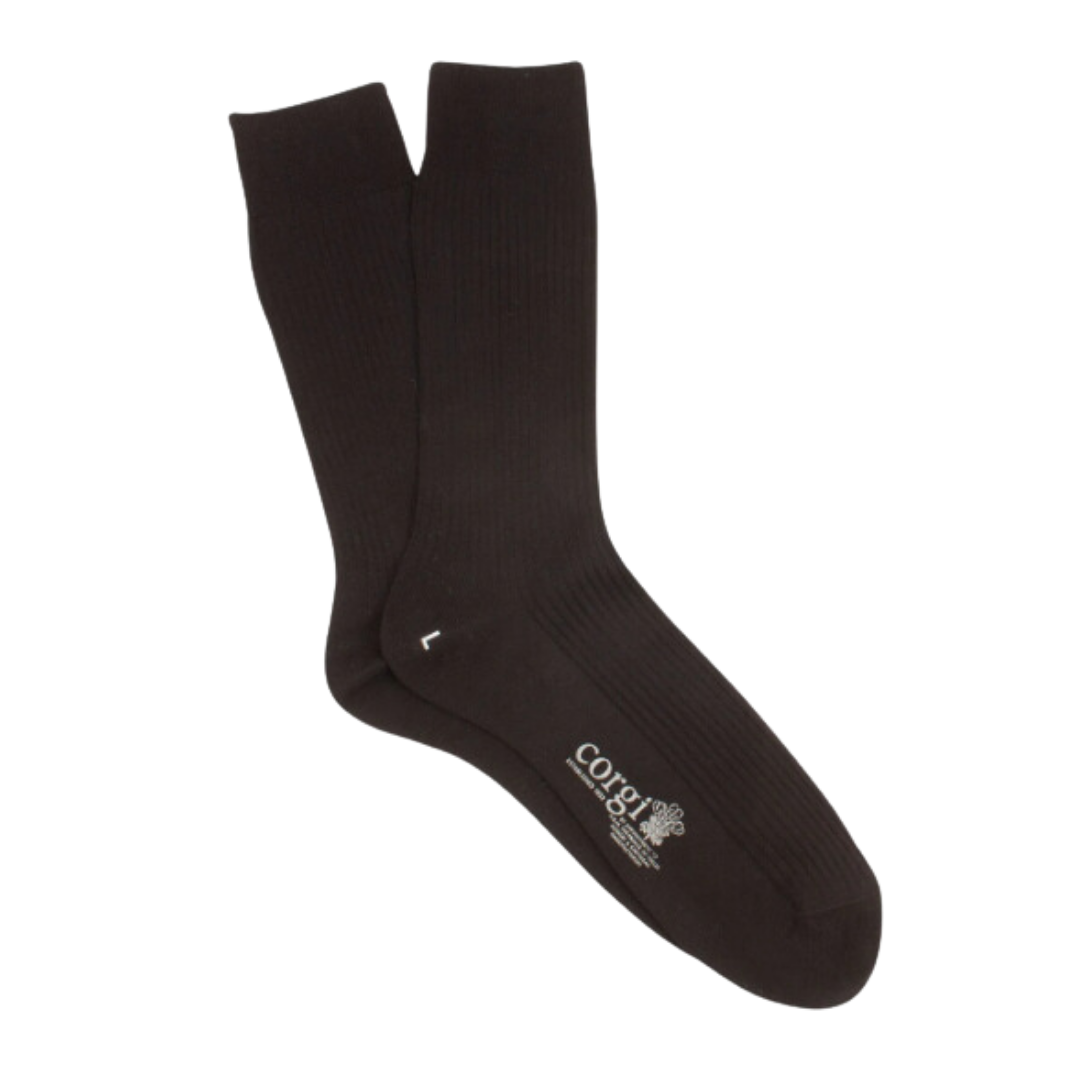 Plain Ribbed Mercerised Cotton Socks - Black