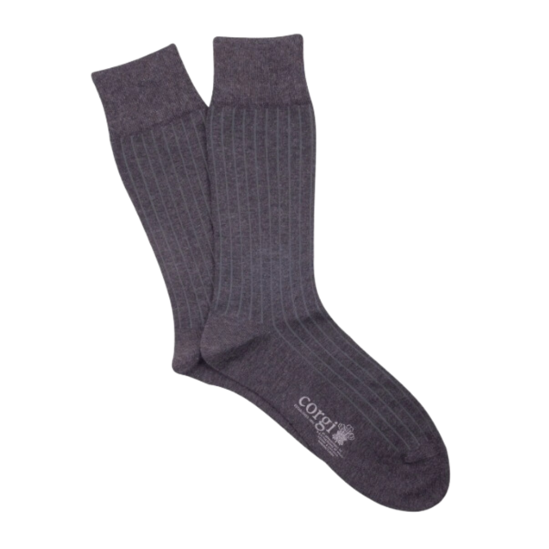 Plain Ribbed Mercerised Cotton Socks - Slate