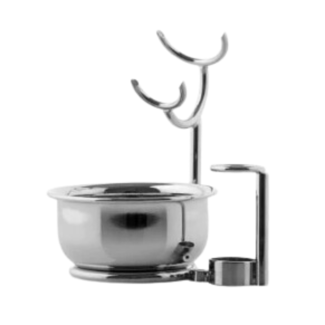 Chrome Angled Brush and Razor Stand with Bowl