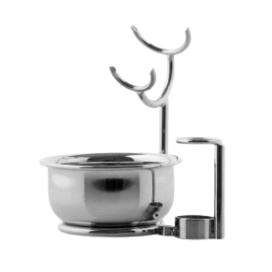 Chrome Angled Brush and Razor Stand with Bowl