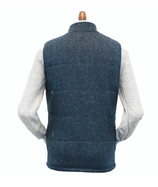 Irish Tweed Gilet Vest w/ Leather Trim - Blue