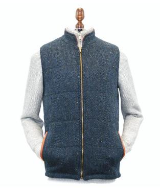 Irish Tweed Gilet Vest w/ Leather Trim - Blue