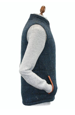 Irish Tweed Gilet Vest w/ Leather Trim - Blue