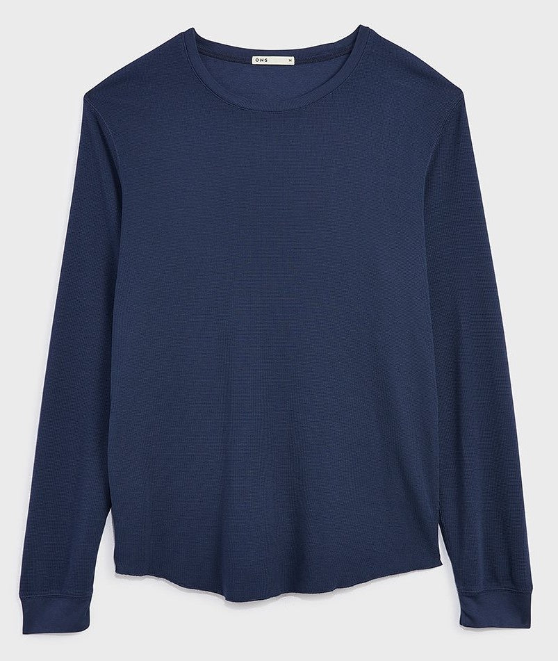 Waffle Long Sleeve Village Crew - Navy