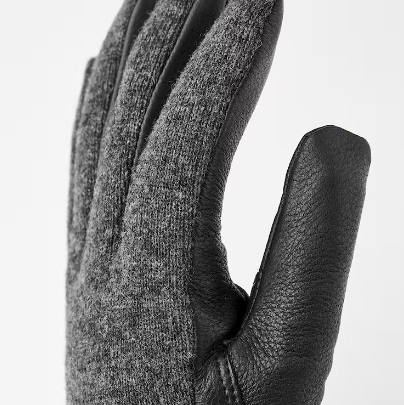 Deerskin Wool Tricot Glove - Charcoal - Black