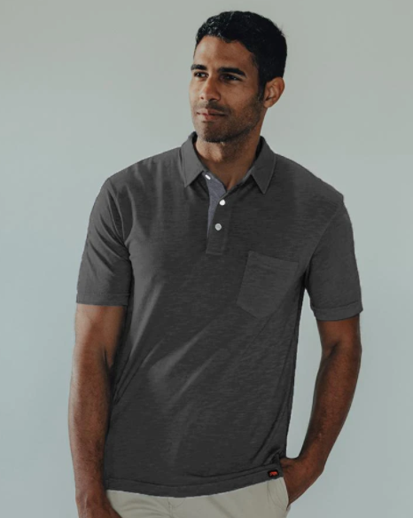 Vintage Slub Pocket Polo - Charcoal