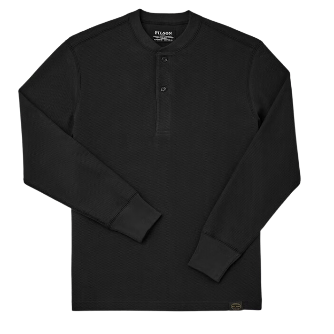 Waffle Knit Henley - Faded Black