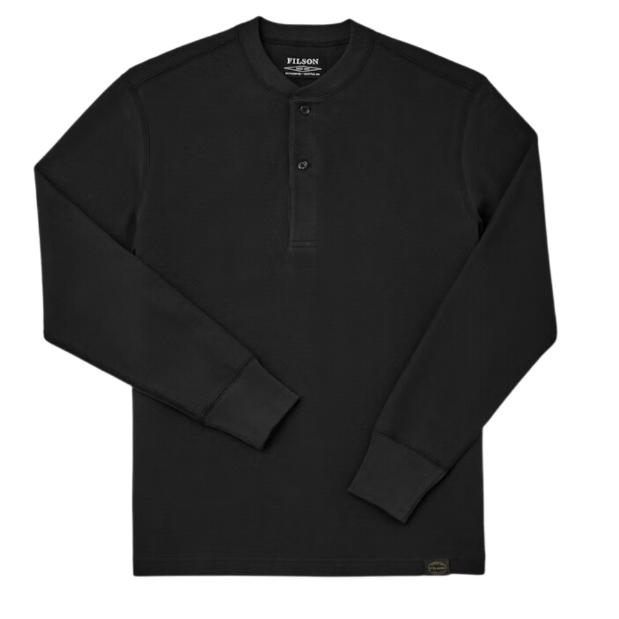 Waffle Knit Henley - Faded Black