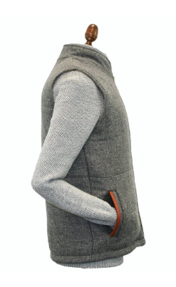 Irish Tweed Gilet Vest w/ Leather Trim - Light Grey