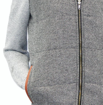 Irish Tweed Gilet Vest w/ Leather Trim - Light Grey