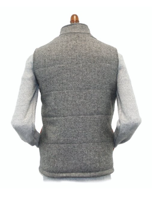 Irish Tweed Gilet Vest w/ Leather Trim - Light Grey