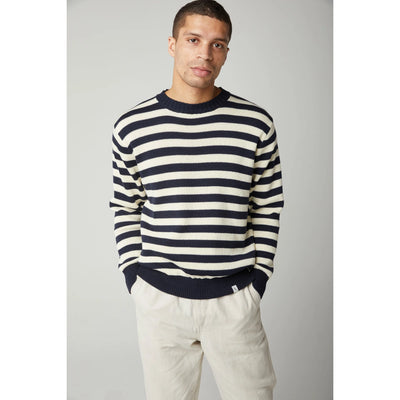 Richmond Striped Crew Sweater - Navy