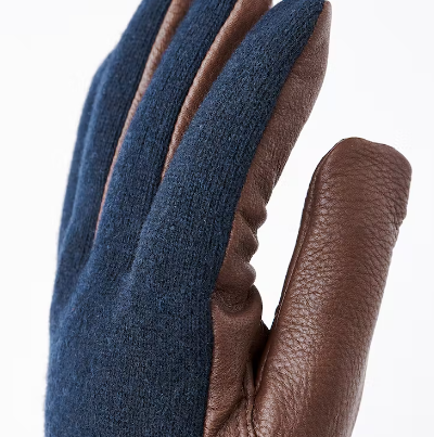 Deerskin Wool Tricot Glove - Navy/Chocolate