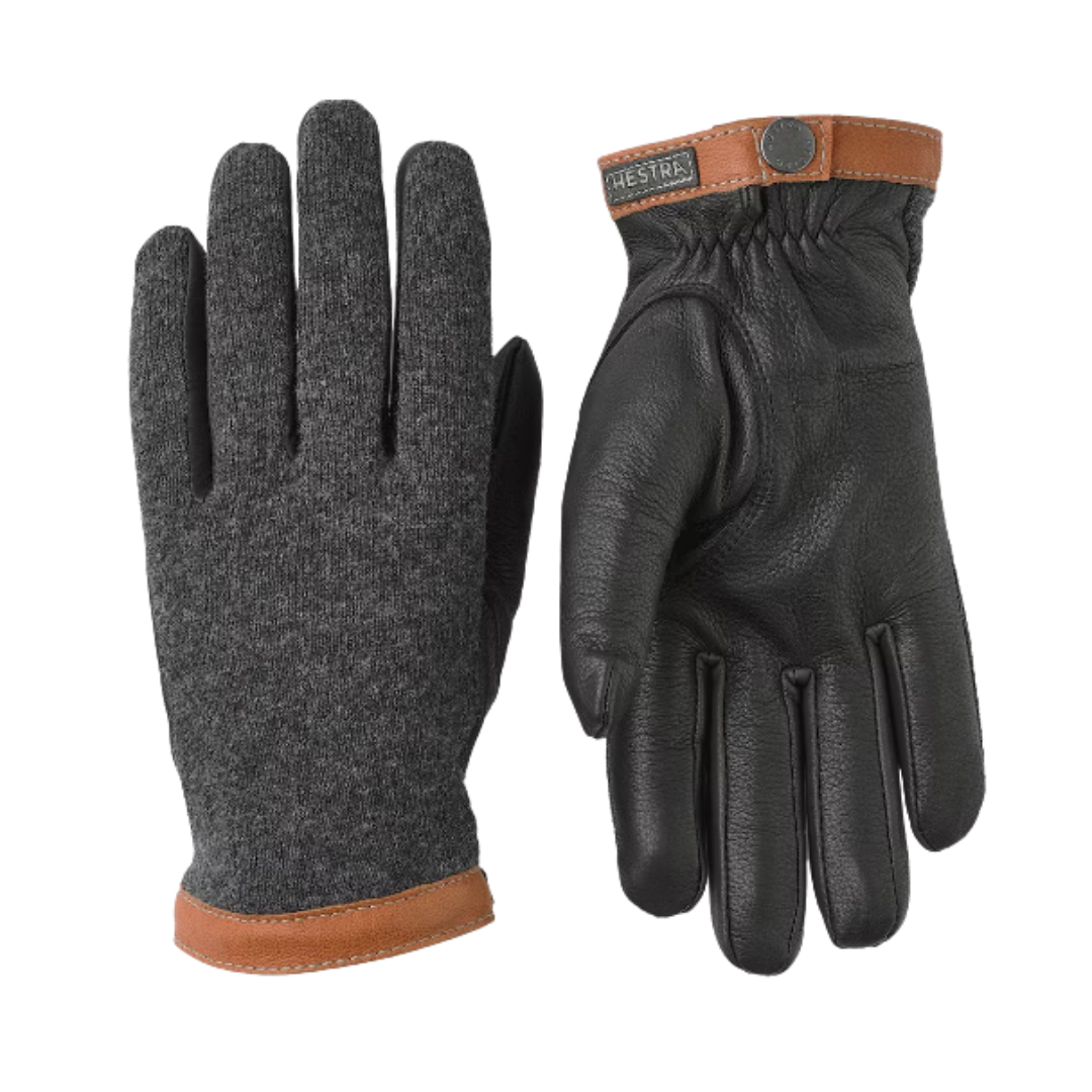 Deerskin Wool Tricot Glove - Charcoal - Black